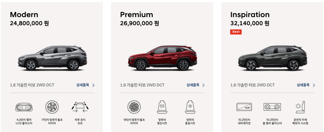 투싼 가격표