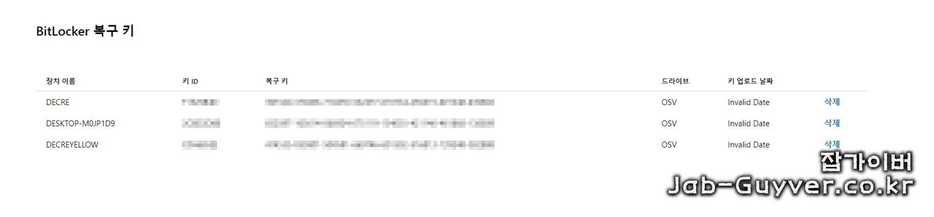 마이크로소프트 계정 복구키 페이지 주소와 접속 안내 화면