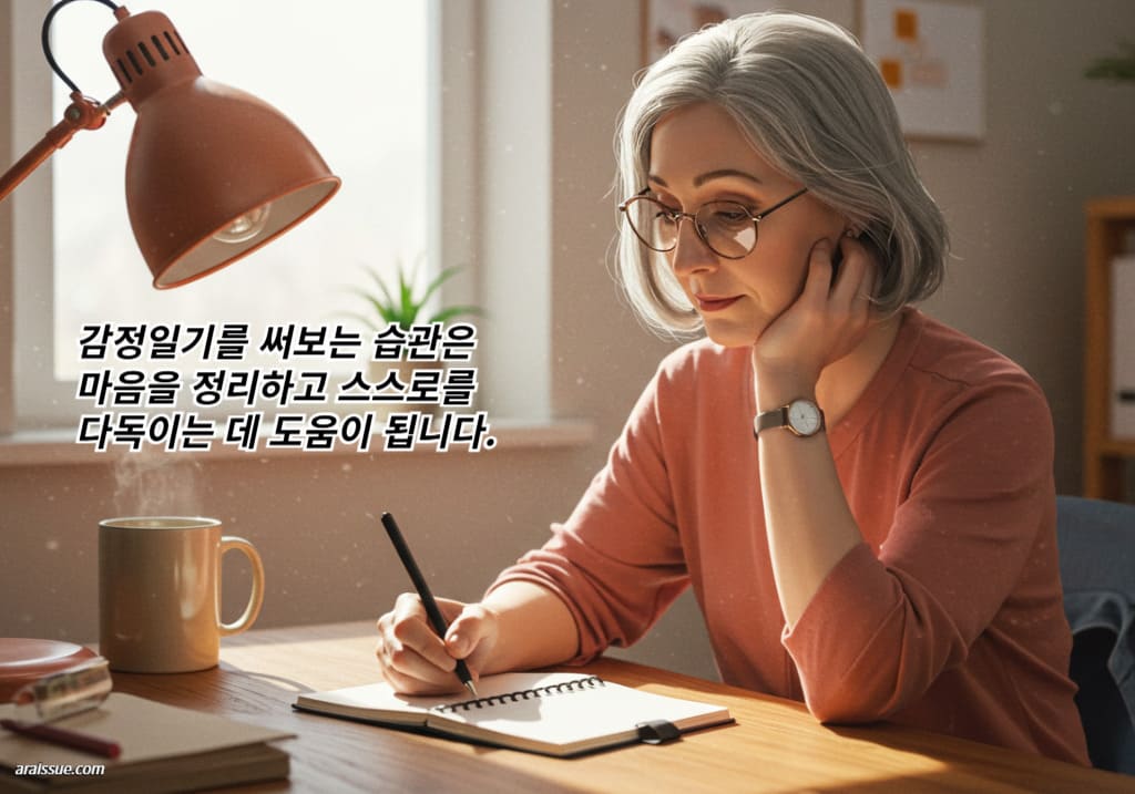 감정일기를 써보는 습관은 마음을 정리하고 스스로를 다독이는 데 도움이 돼요.