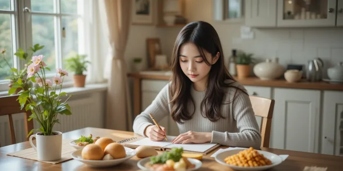 건강한 식사를 하며 체지방률을 관리하는 여성의 모습