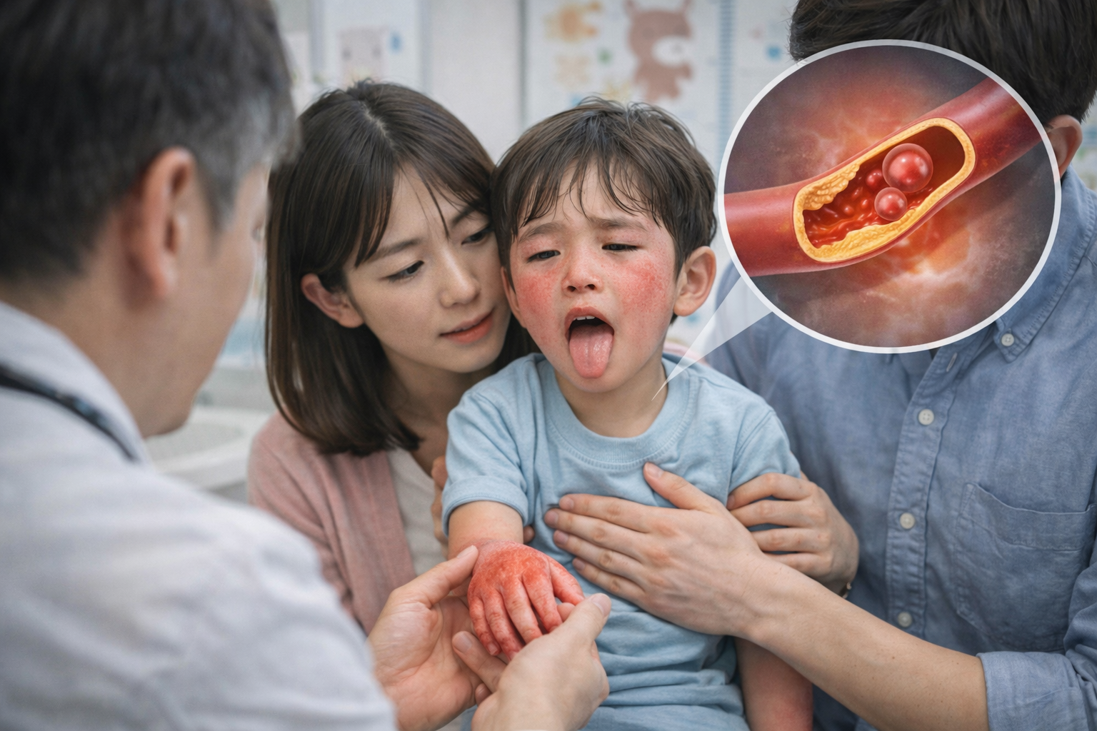 가와사키병으로 힘들어 하는 어린이 모습