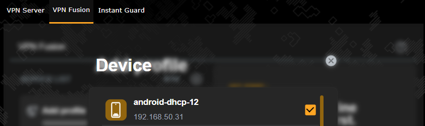 라우터 VPN Fusion Add profile VPN type OpenVPN Device