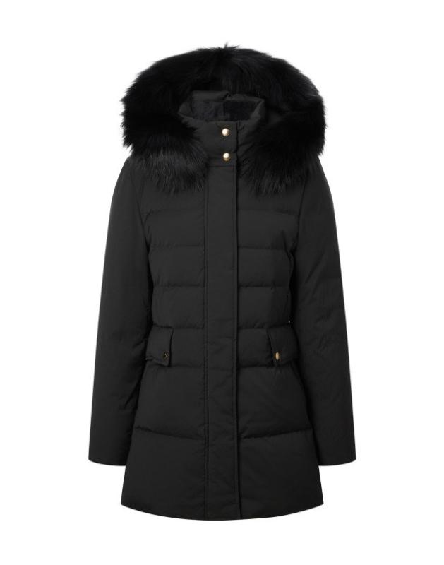 헤지스레이디스 헤지스 구스 다운 점퍼 여성 폭스퍼 트리밍 에쎈셜 HSJU3D0C1BK