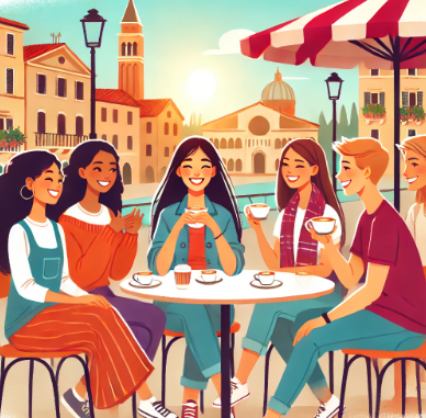 이탈리아에서 친구 사귀는 여자 여학생의 모습