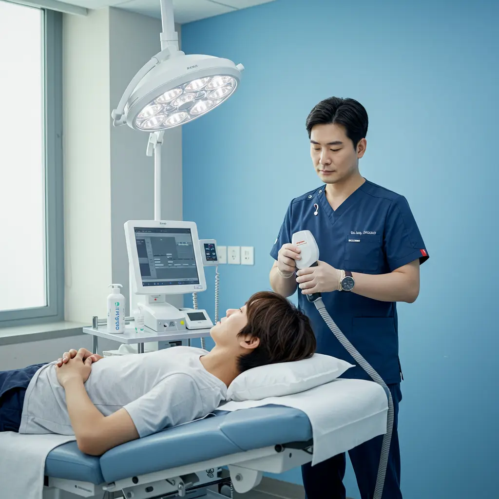 탈모 남성이 병원에서 진료를 보는 이미지