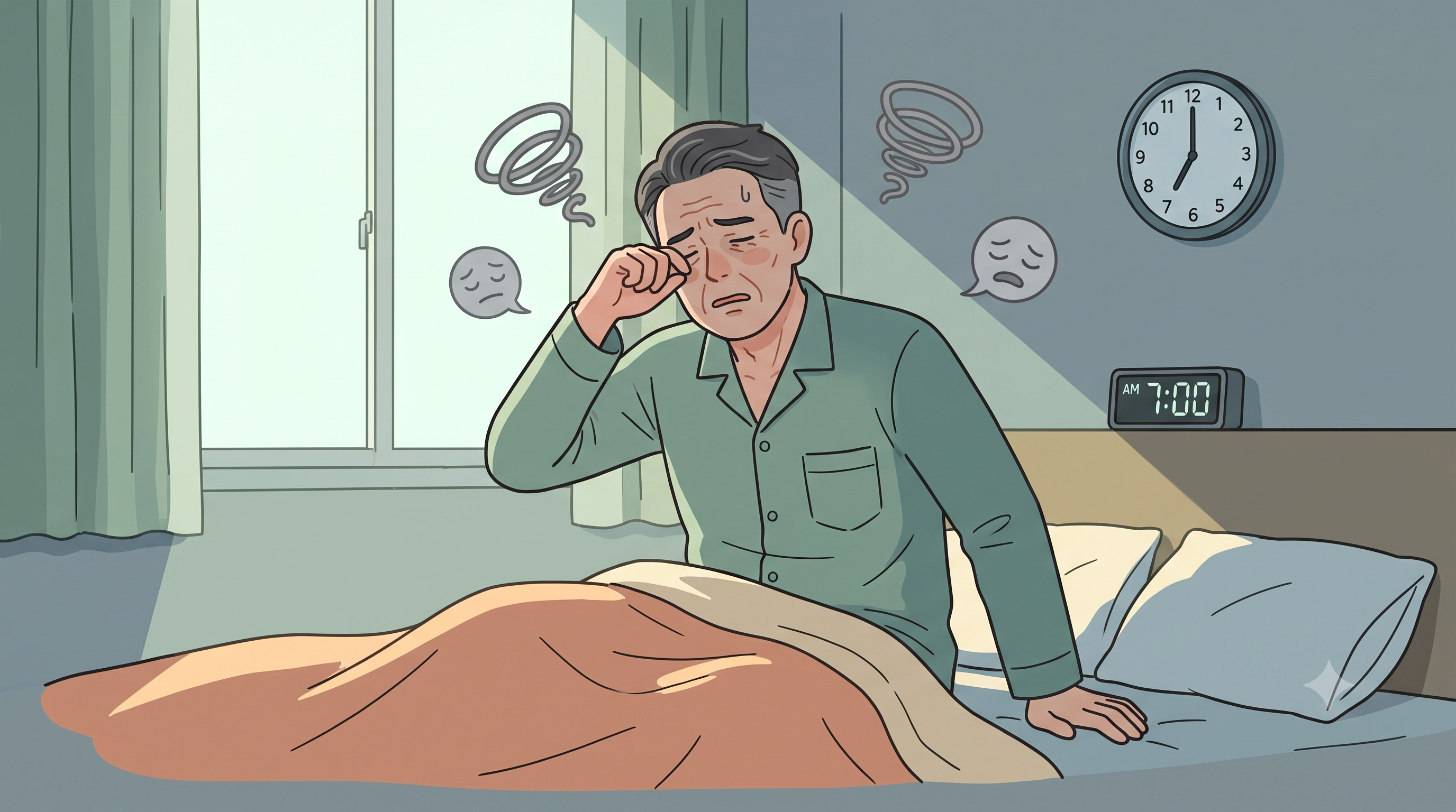 아침 피로에 지친 50대 남성