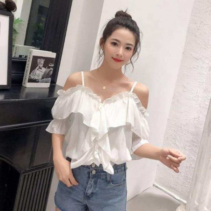 슬리브리스 끈나시 프릴 오프숄더 썸머 블라우스