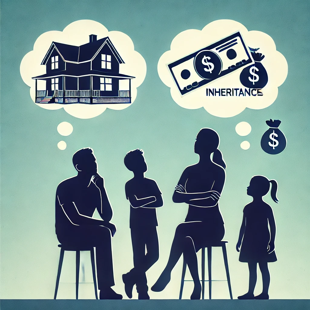 상속 문제로 고민하는 가족의 실루엣을 표현한 그림