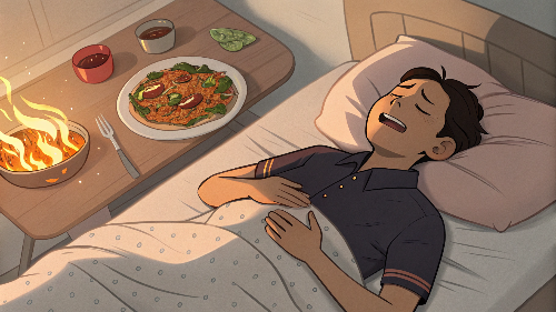 식사를 마치고 바로 누워있는 모습의 이미지