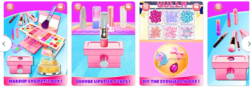 메이크업 키트 DIY 드레스업 게임 엡, 화려한 화장품과 나만의 메이크업 레시피