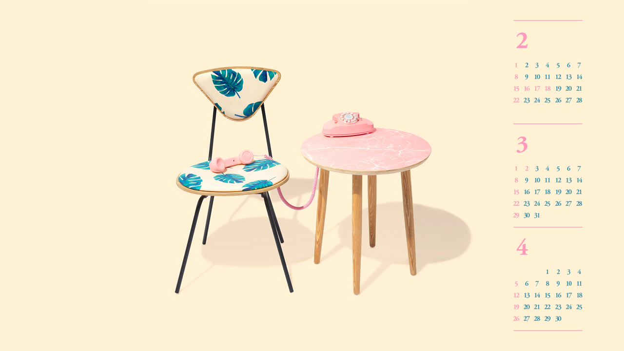 05 핑크 전화기 B - 2026년3월 달력배경화면