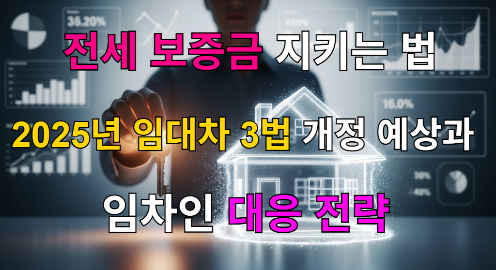 안전한 에너지 장벽으로 보호받는 투명한 집 앞에서 빛나는 열쇠를 들고 있는 사람의 이미지로, 정보에 기반한 안전한 전세 계약을 상징.