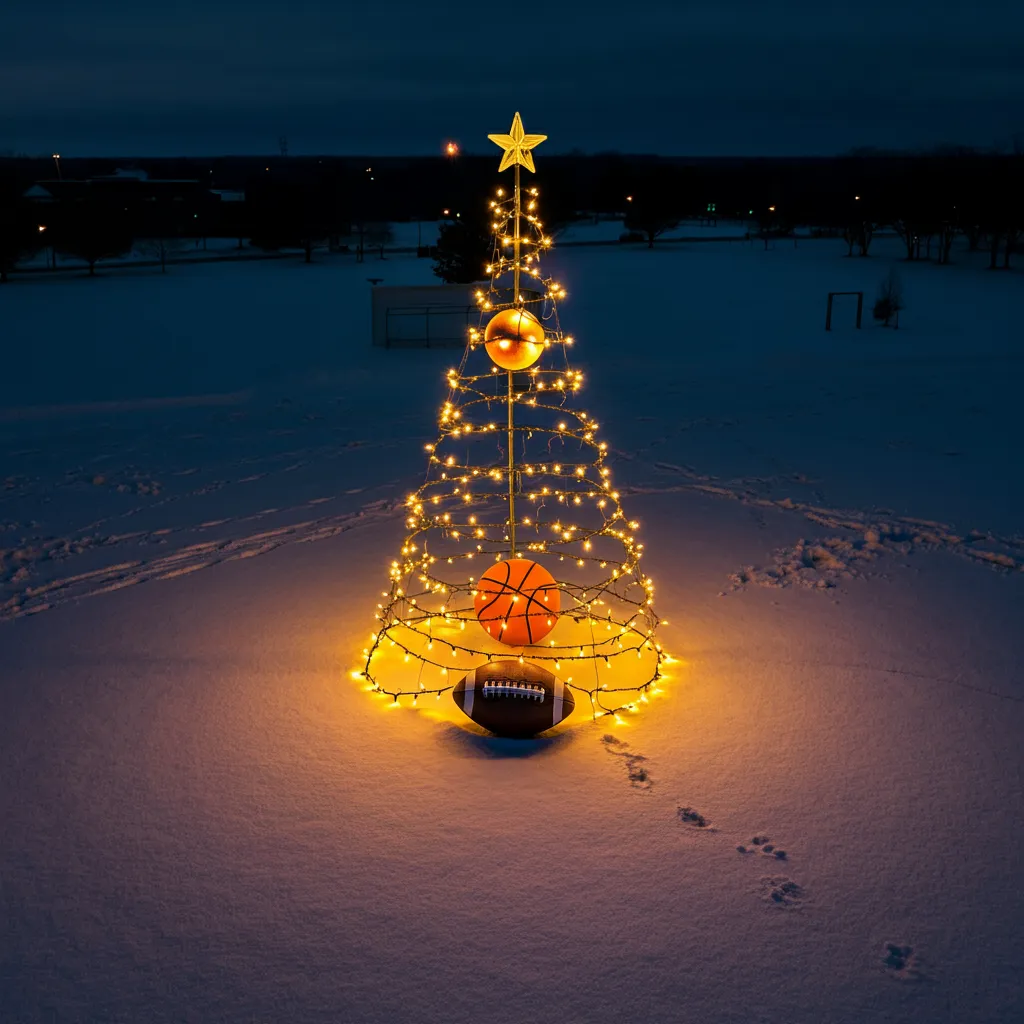 밤-눈위-크리스마스트리-조명