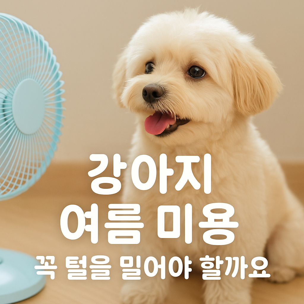 선풍기 옆에 앉아 있는 말티푸