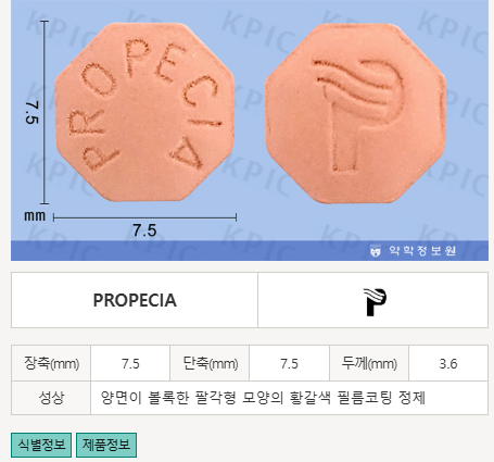 프로페시아정 1mg 식별 표시