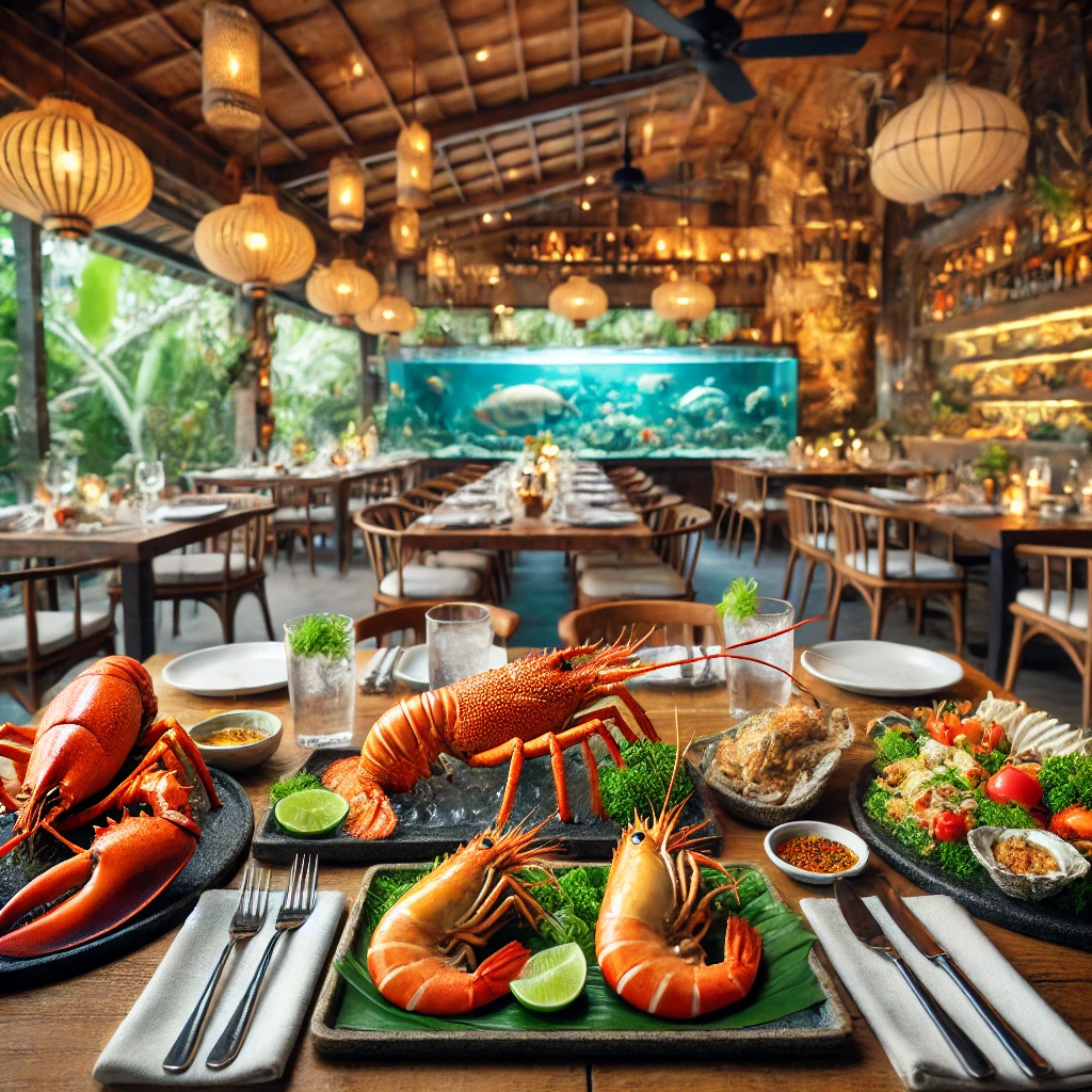 신선한 해산물 요리와 푸켓의 로컬 시푸드 레스토랑 모습