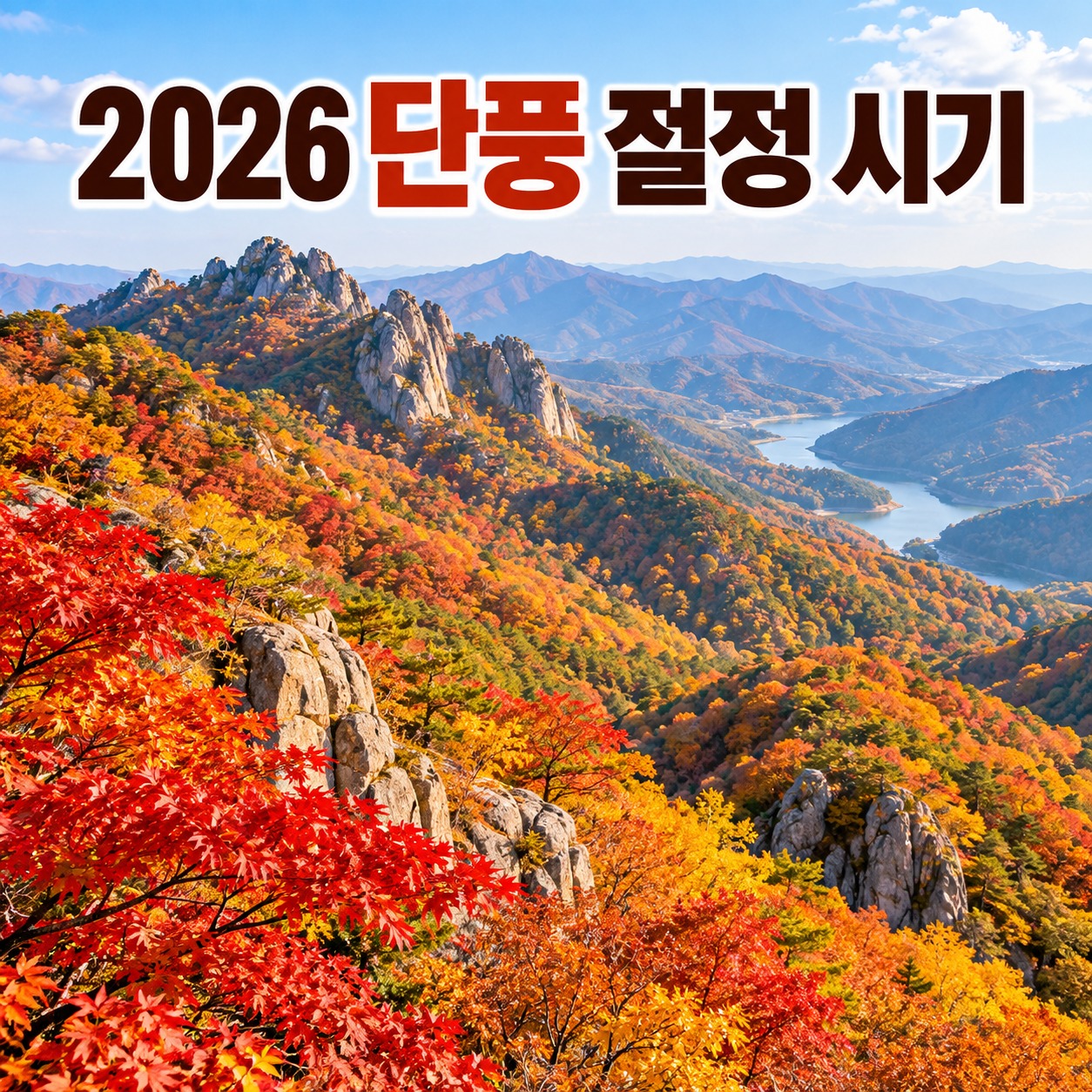 붉고 노란 단풍으로 물든 국내 산 풍경 위에 2026 단풍 절정 시기 문구가 보이는 대표 이미지