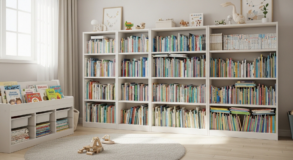 책장이 많은 아이 방 전경