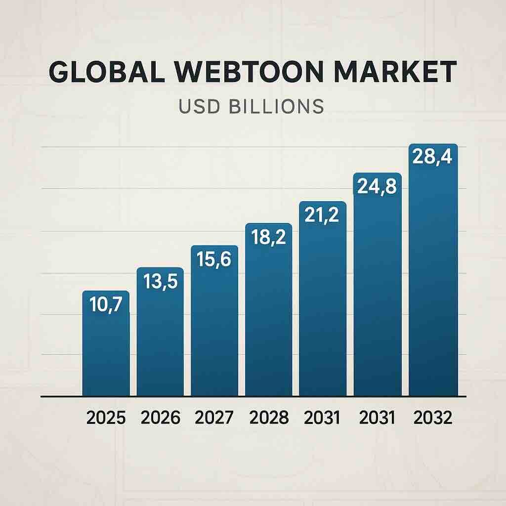 2025~2032년 세계 웹툰 시장 성장 예측 차트