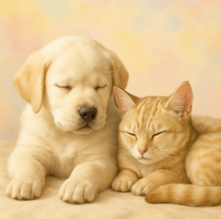 귀여운 강아지와 고양이