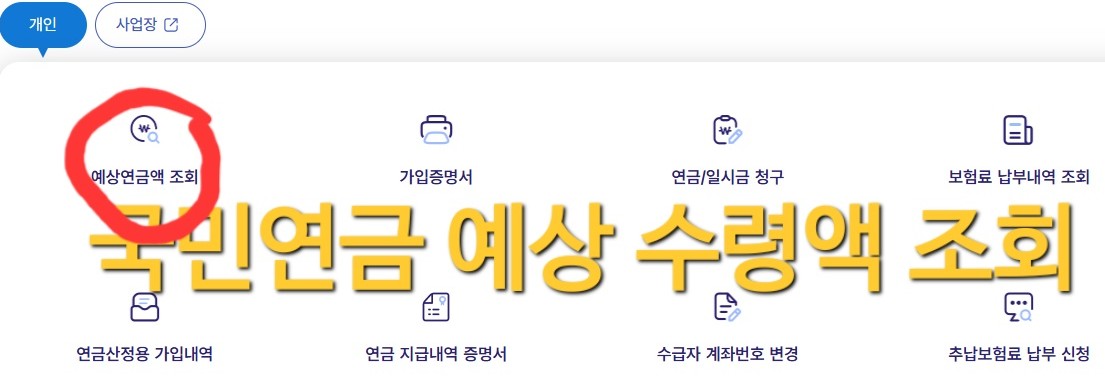 국민연금 예상수령액 조회 서비스 화면