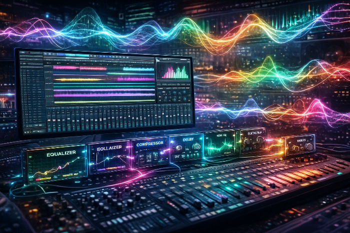 실험적 전자 사운드를 제작하는 디지털 음악 작업 화면