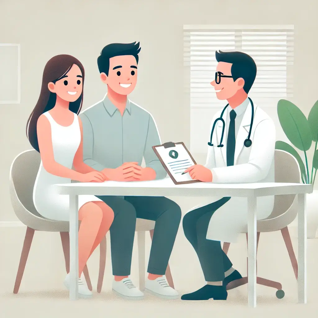 병원에서 난임 상담 받는 신혼부부의 일러스트