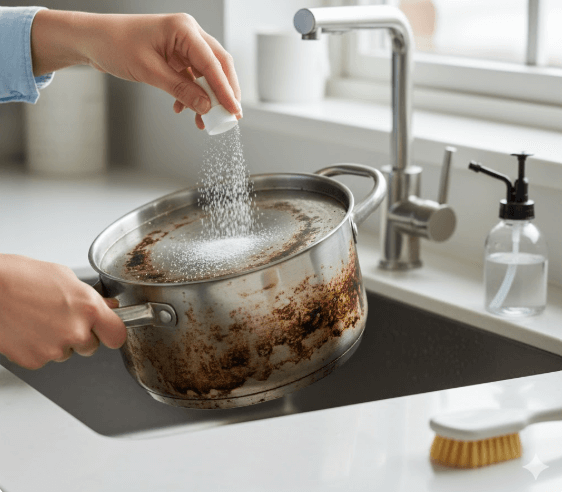 냄비 찌든때 영양제 재활용으로 지우는 사진