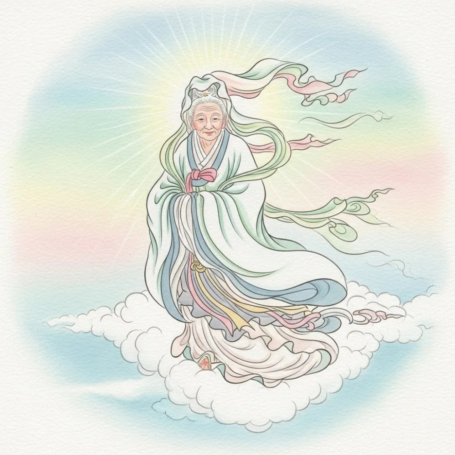 구름에서 내려오는 영등할머니의 모습