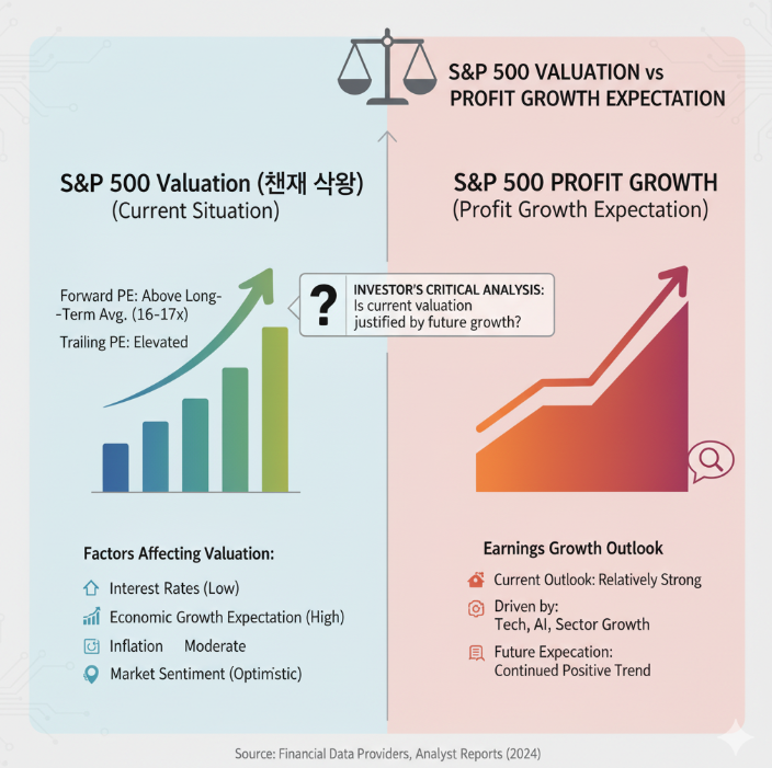 S&amp;P500 밸류에이션과 이익 성장 기대 비교