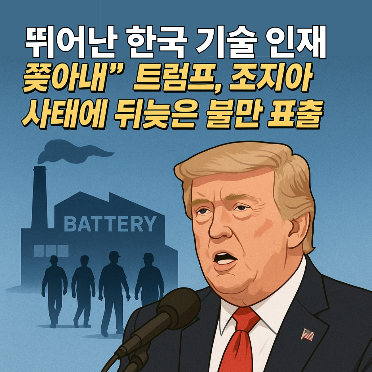 &ldquo;트럼프 대통령이 조지아주 배터리 공장 단속 사태에 불만을 표하는 장면&rdquo;