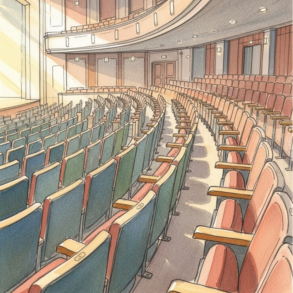 부드러운 빛이 들어오는 공연장 좌석 배열