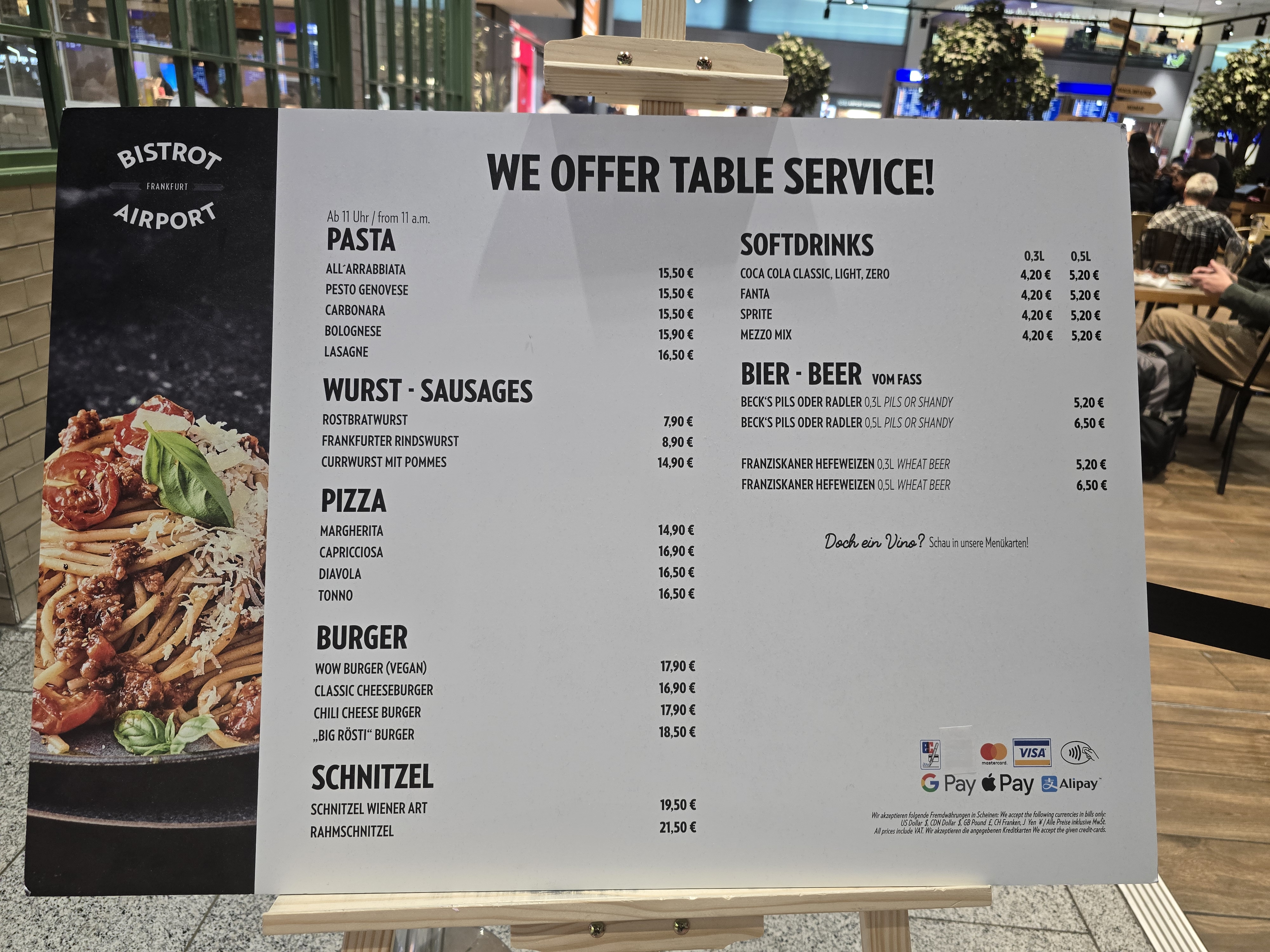 프랑크푸르트 공항 맛집 비스트로 메뉴