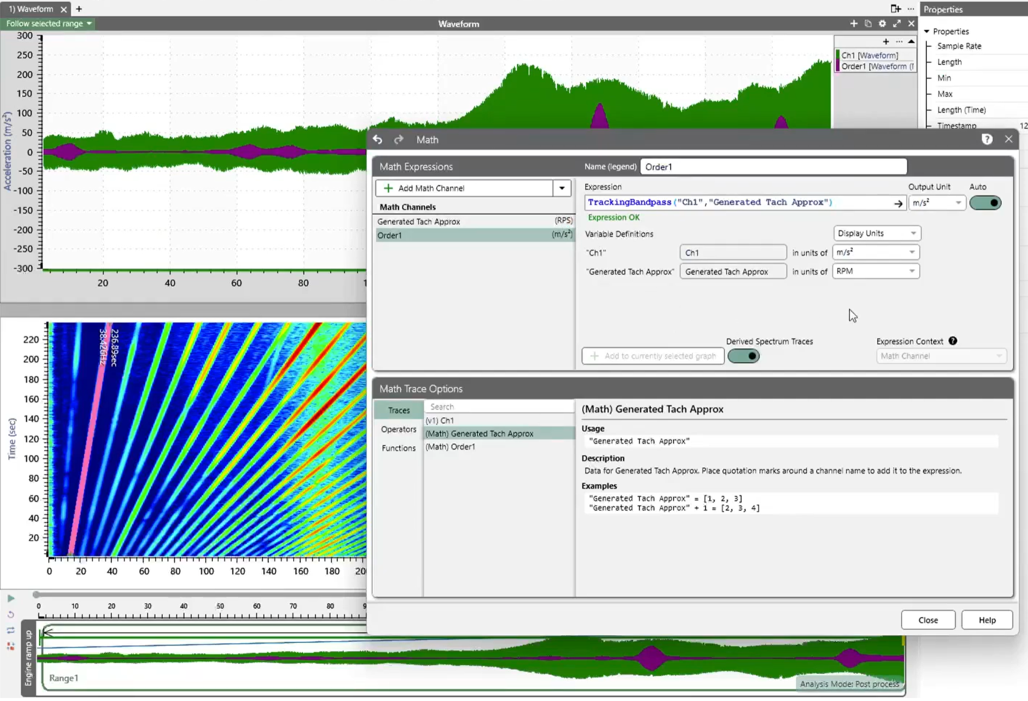 ObserVIEW, 핑크색 선으로 1차 Order 선택, 계산 적용 후 Tracking Filter 적용, 팜테크 FAMTECH
