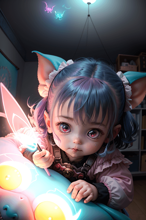 Playground AI로 생성한 그림(1) - 귀여운 아기와 그렘린 인형