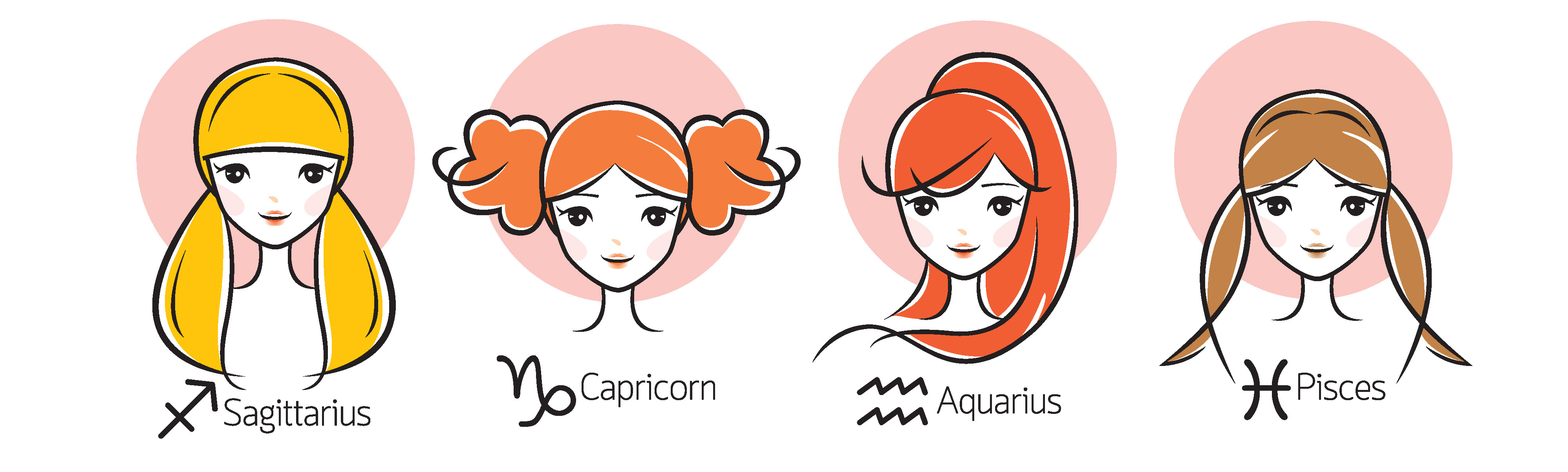 사수자리 일러스트, 염소자리 일러스트, 물병자리 일러스트, 물고기자리 일러스트