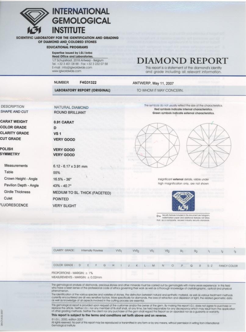 IGI 다이아몬드 인증서