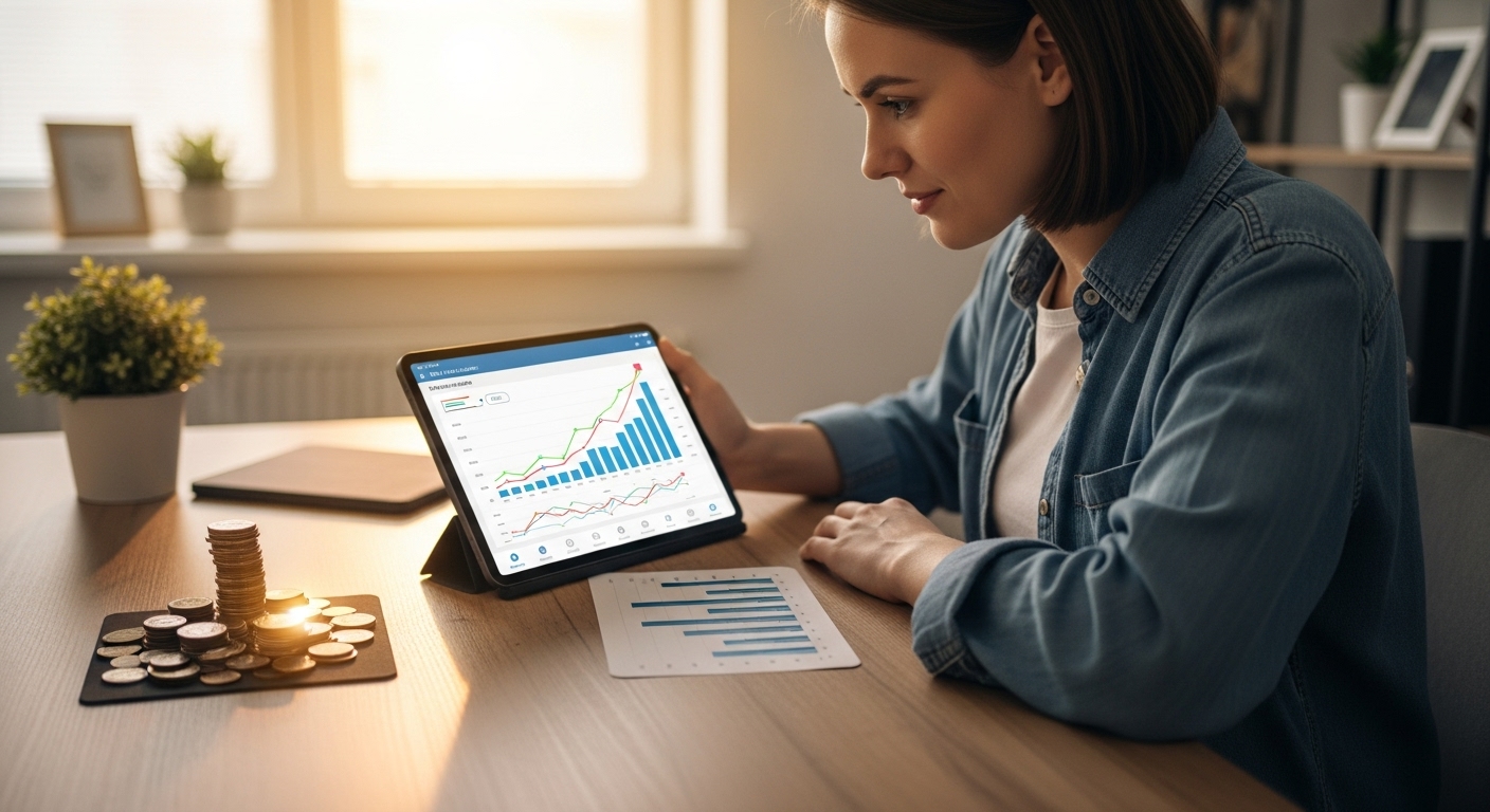 청년이 절약한 월세 지원금으로 미래 자금 계획을 세우는 모습