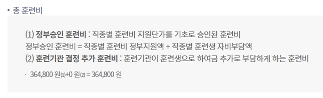 정부 지원금과 학원 추가 훈련비에 대한 안내 설명