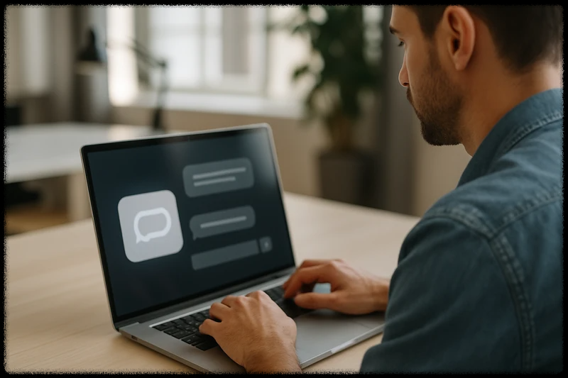 노트북으로 인공지능 챗봇을 사용하는 모습