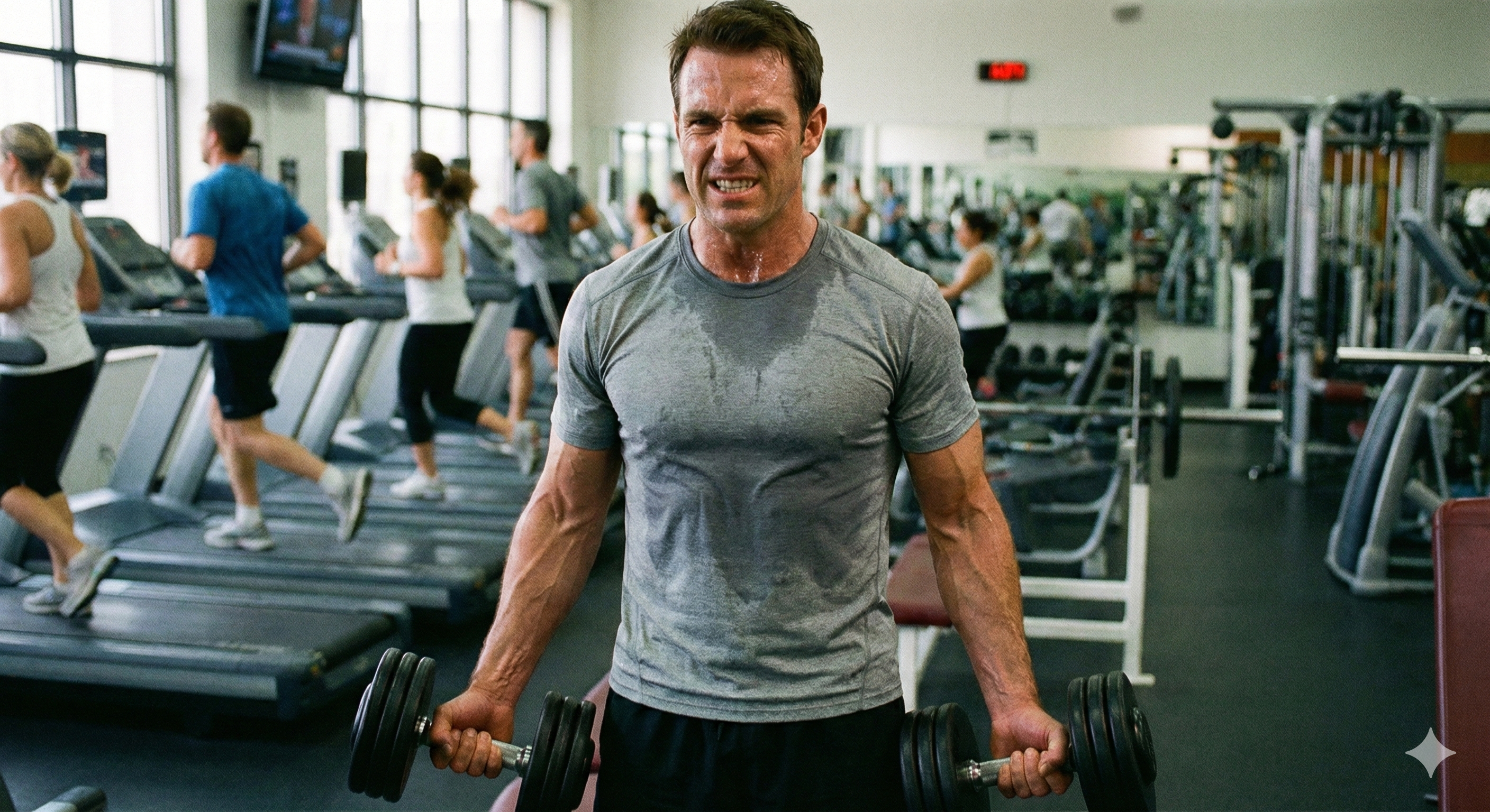 헬스장에서 덤벨 근력 운동을 먼저 수행하는 남성, 다이어트 운동 순서