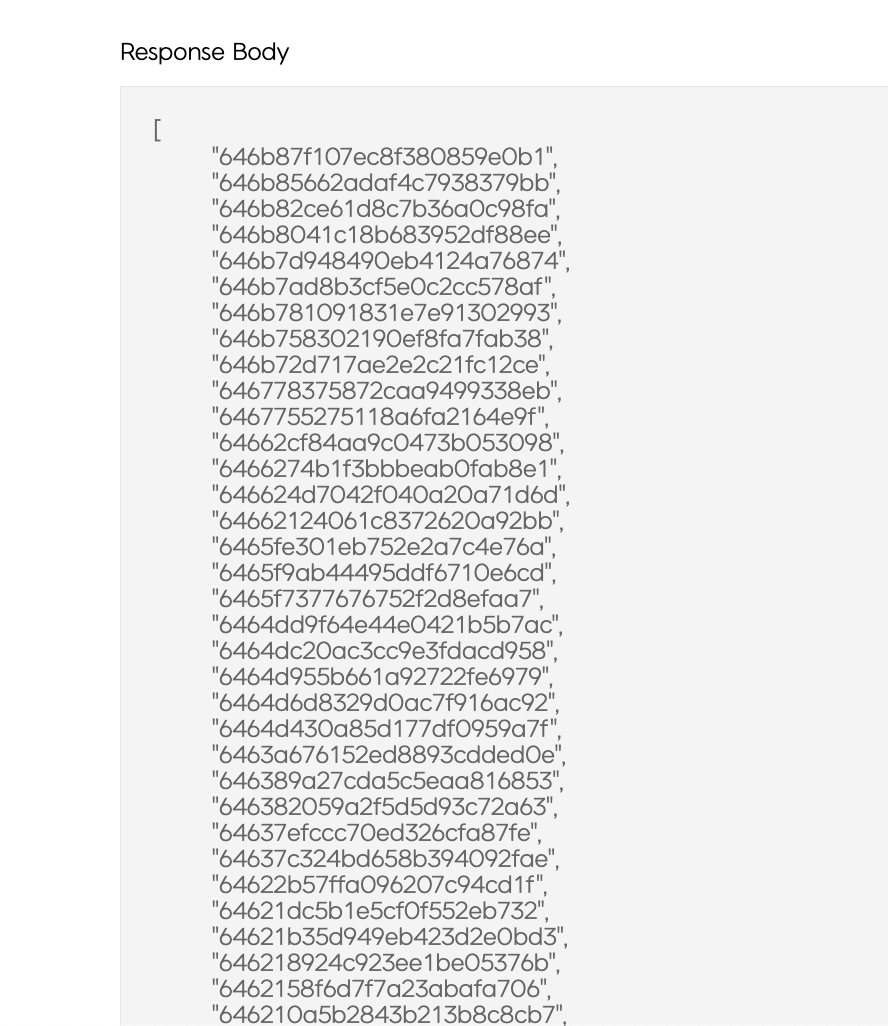 해당 API 반환 값 예시 화면: 여러 개의 매치코드 반환 모습