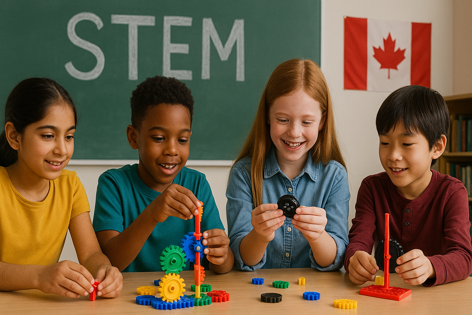 교실에서 창의 수업을 하고 있는 캐나다 어린이들