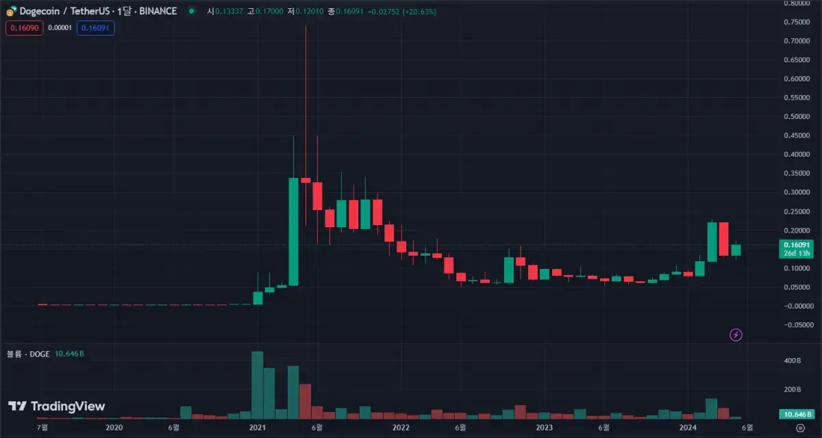 도지코인-월봉-차트