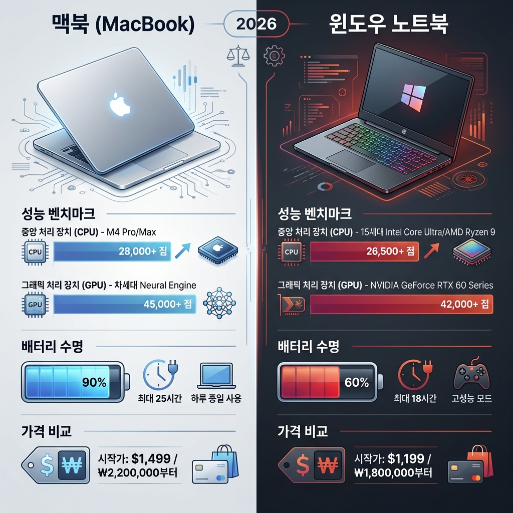 맥북 vs 윈도우 노트북 비교 인포그래픽