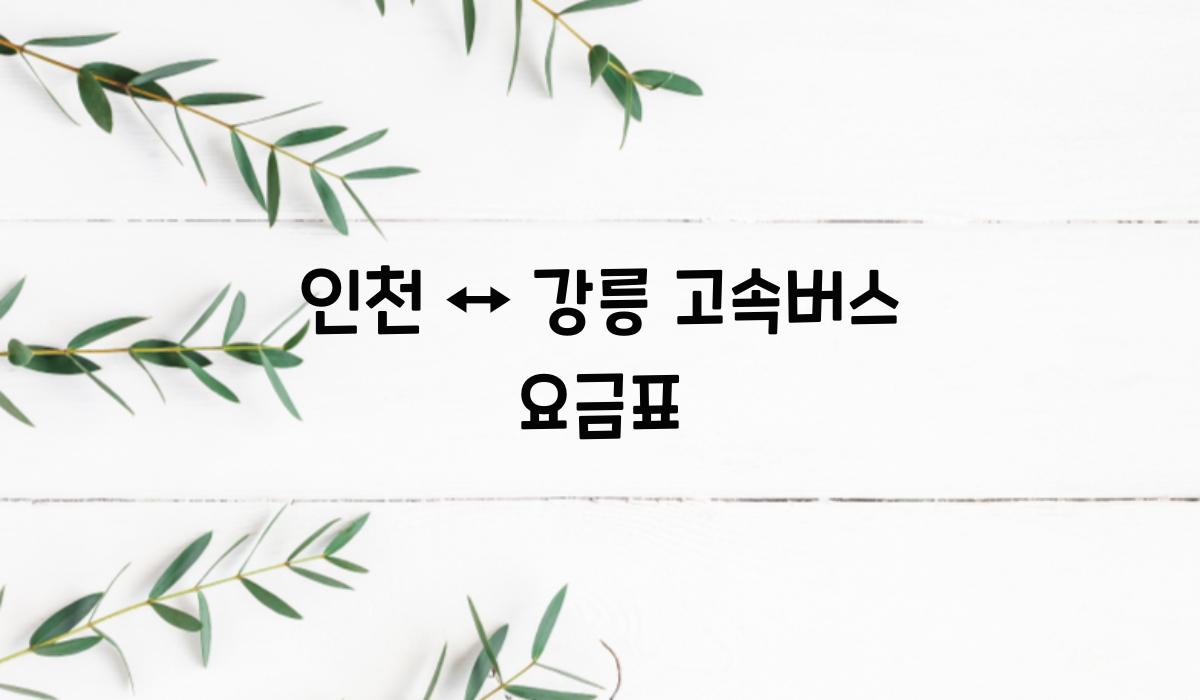 인천 ↔ 강릉 고속버스 요금표