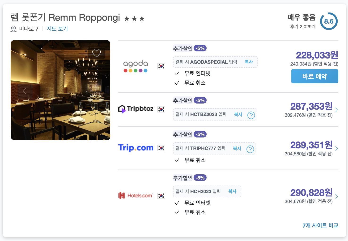 호텔스컴바인 가격비교