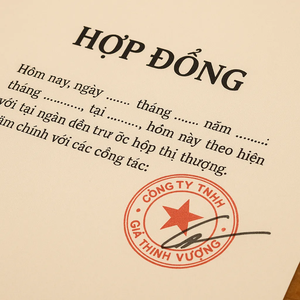 베트남 상업용 계약서에 공식 도장이 찍힌 문서