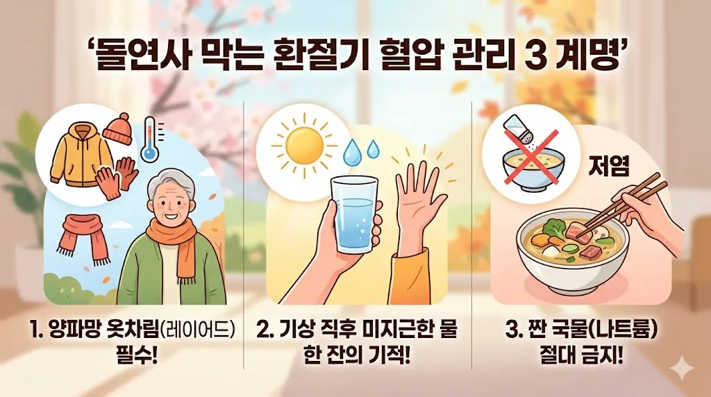 따뜻한 봄에 쓰러진다?" 일교차 10도에 뇌혈관 터지는 이유와 기적의 혈압 관리 3계명