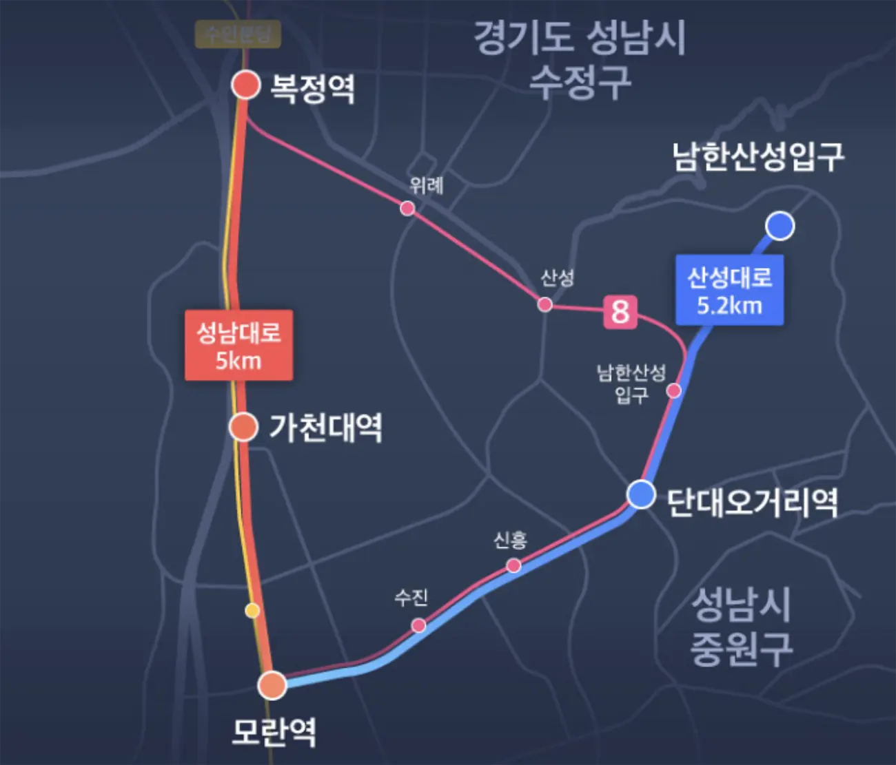 성남복정-BRT-노선도-1단계파란색-2단계빨간색